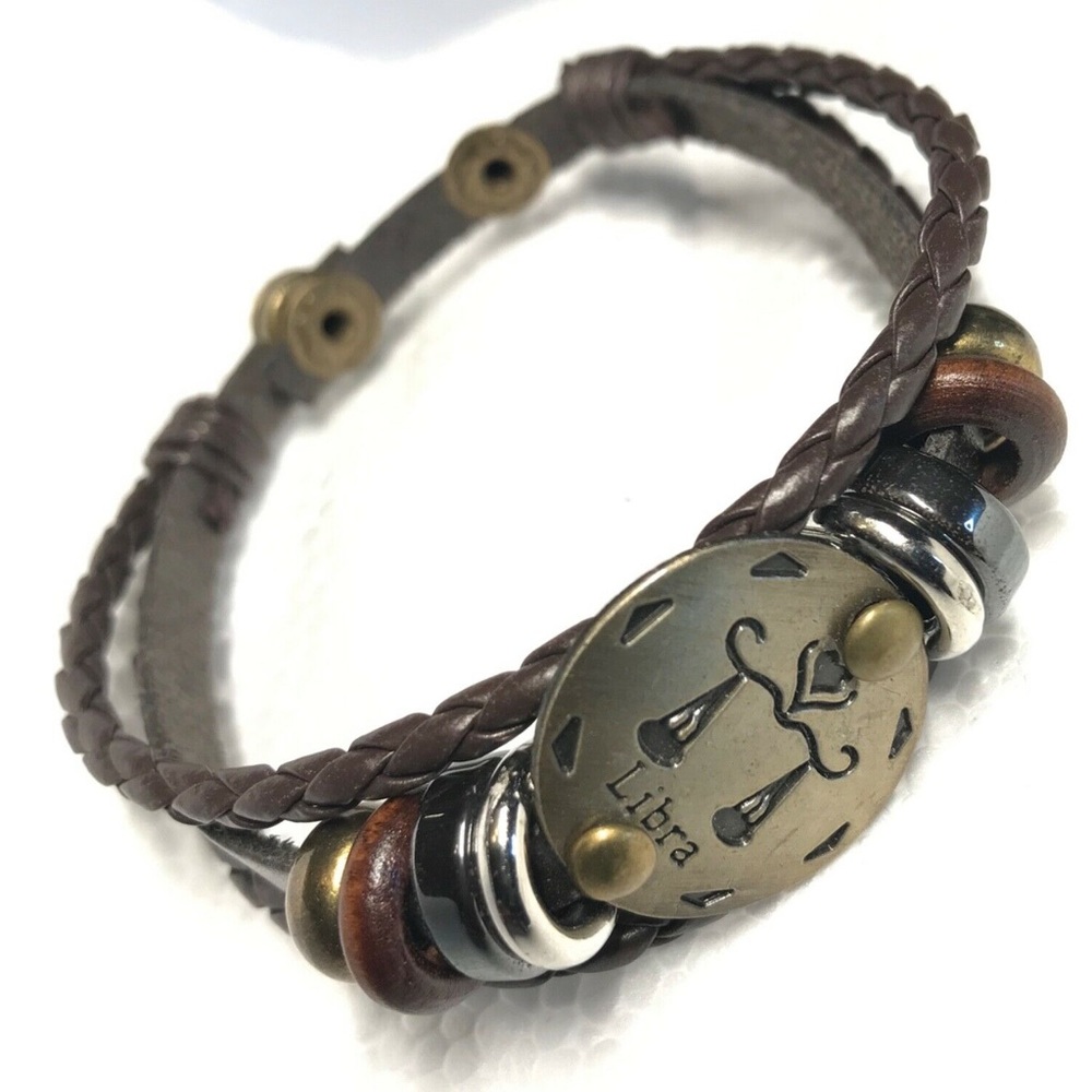 Leather bracelet Libra Zodiac with charms